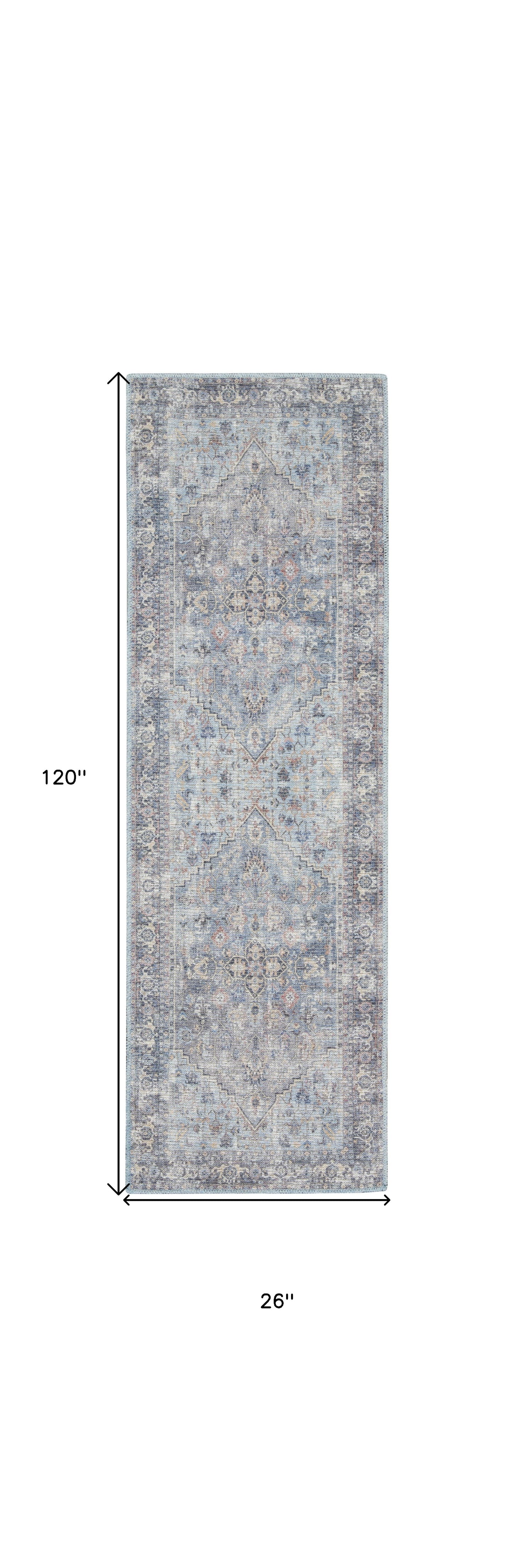 10' Gray Floral Power Loom Distressed Washable Runner Rug