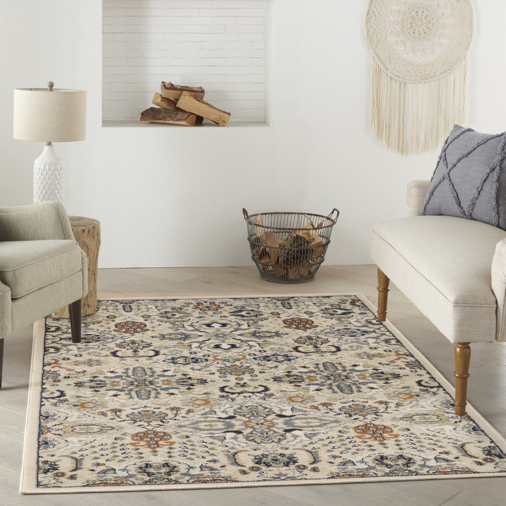 4' x 6' Green and Ivory Floral Power Loom Area Rug