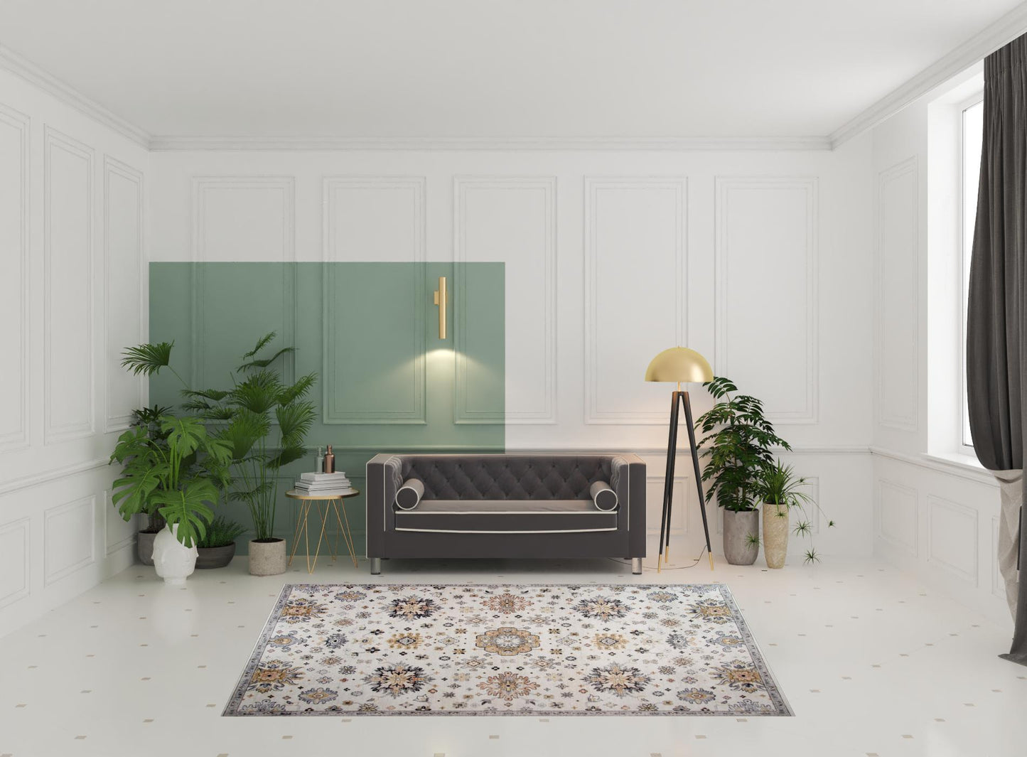7' x 10' Gray and Gold Floral Area Rug