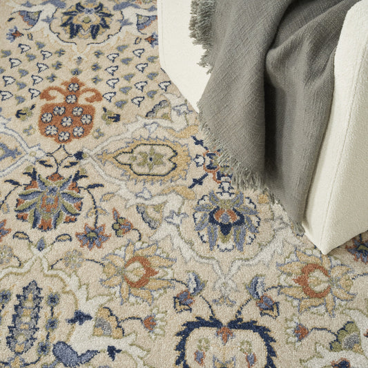 7' x 10' Green and Ivory Floral Power Loom Area Rug