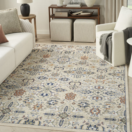 7' x 10' Green and Ivory Floral Power Loom Area Rug