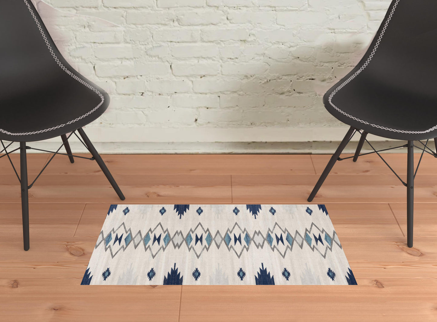 2' x 3' Blue and Beige Southwestern Non Skid Area Rug