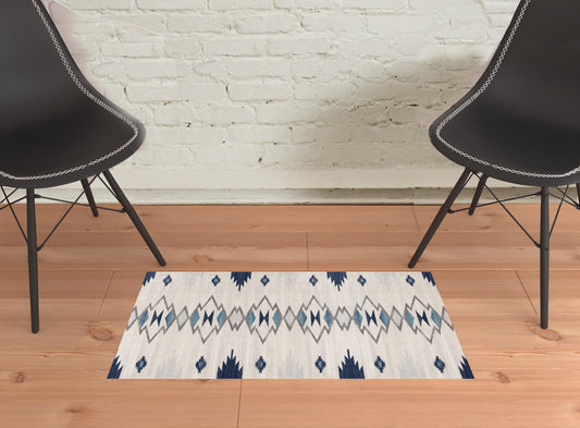 2' x 3' Blue and Beige Southwestern Non Skid Area Rug