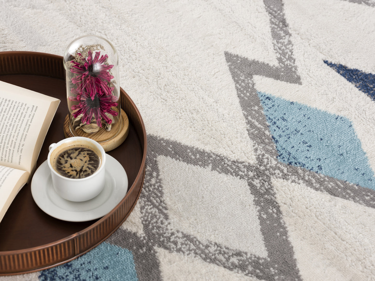 2' x 3' Blue and Beige Southwestern Non Skid Area Rug