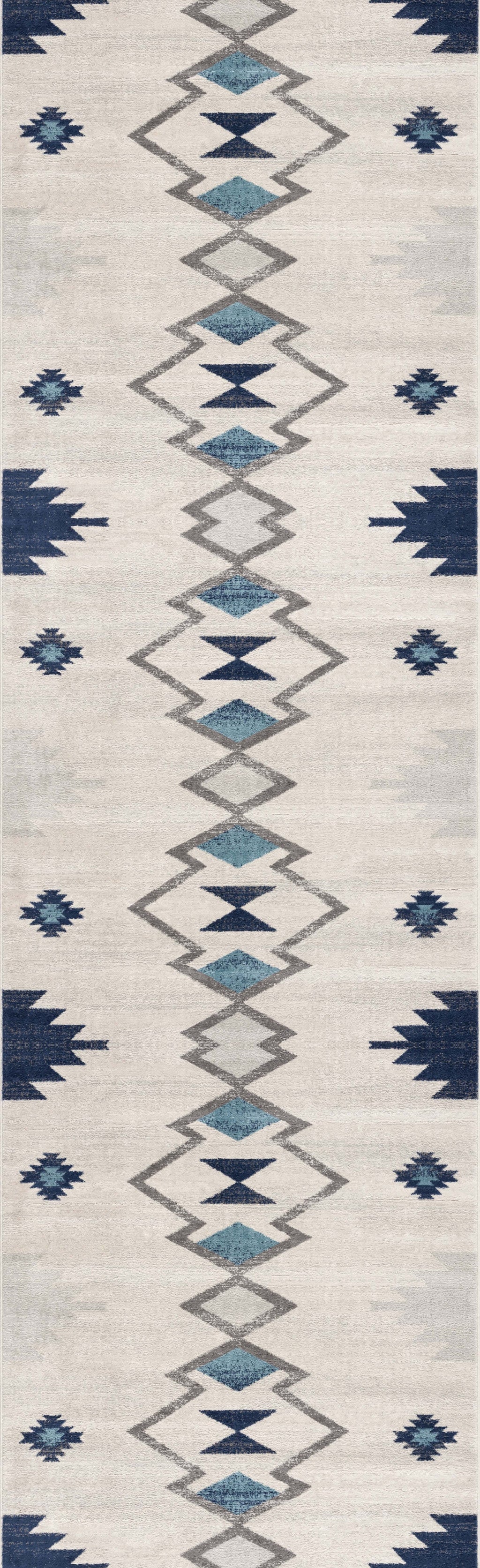 2' x 3' Blue and Beige Southwestern Non Skid Area Rug