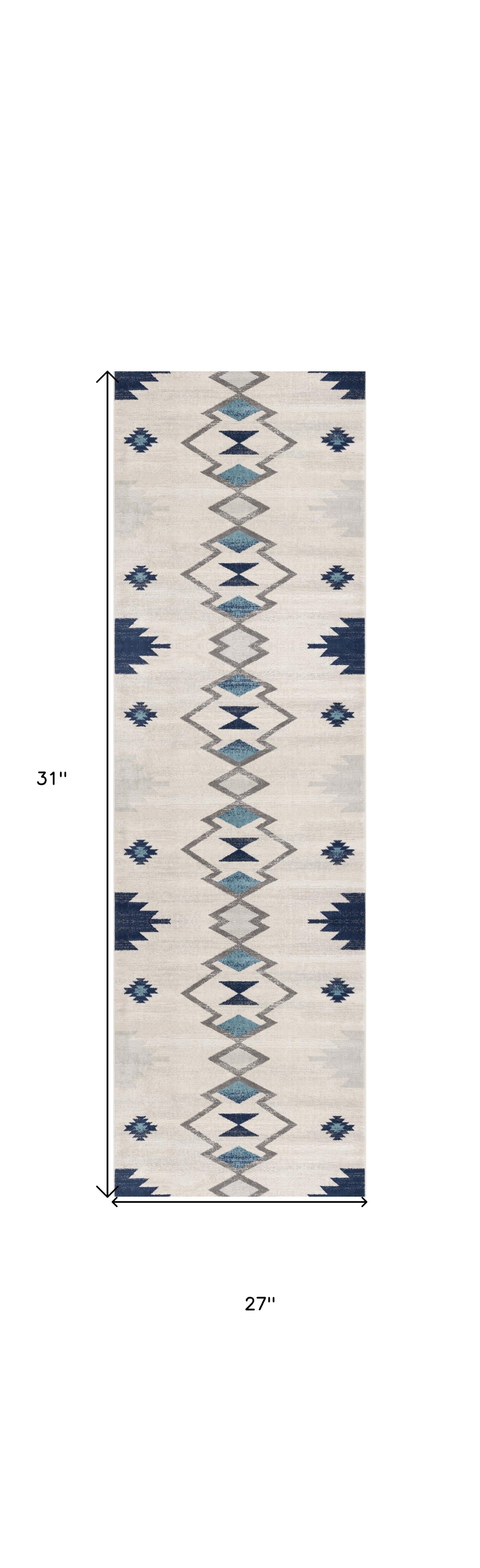 2' x 3' Blue and Beige Southwestern Non Skid Area Rug