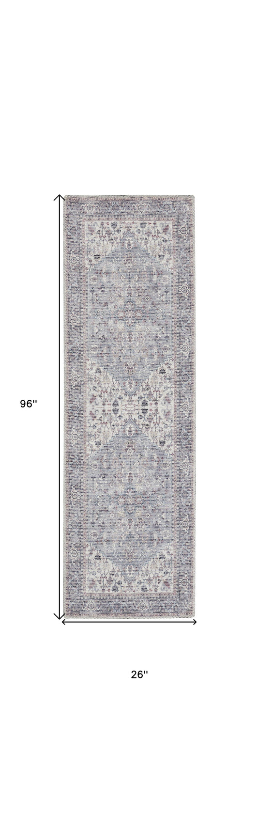 8' Gray Floral Power Loom Distressed Washable Runner Rug