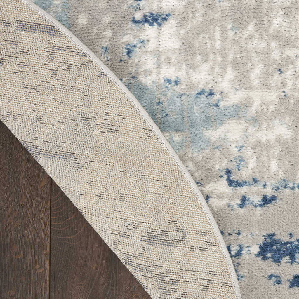 8' Blue and Gray Round Abstract Power Loom Area Rug