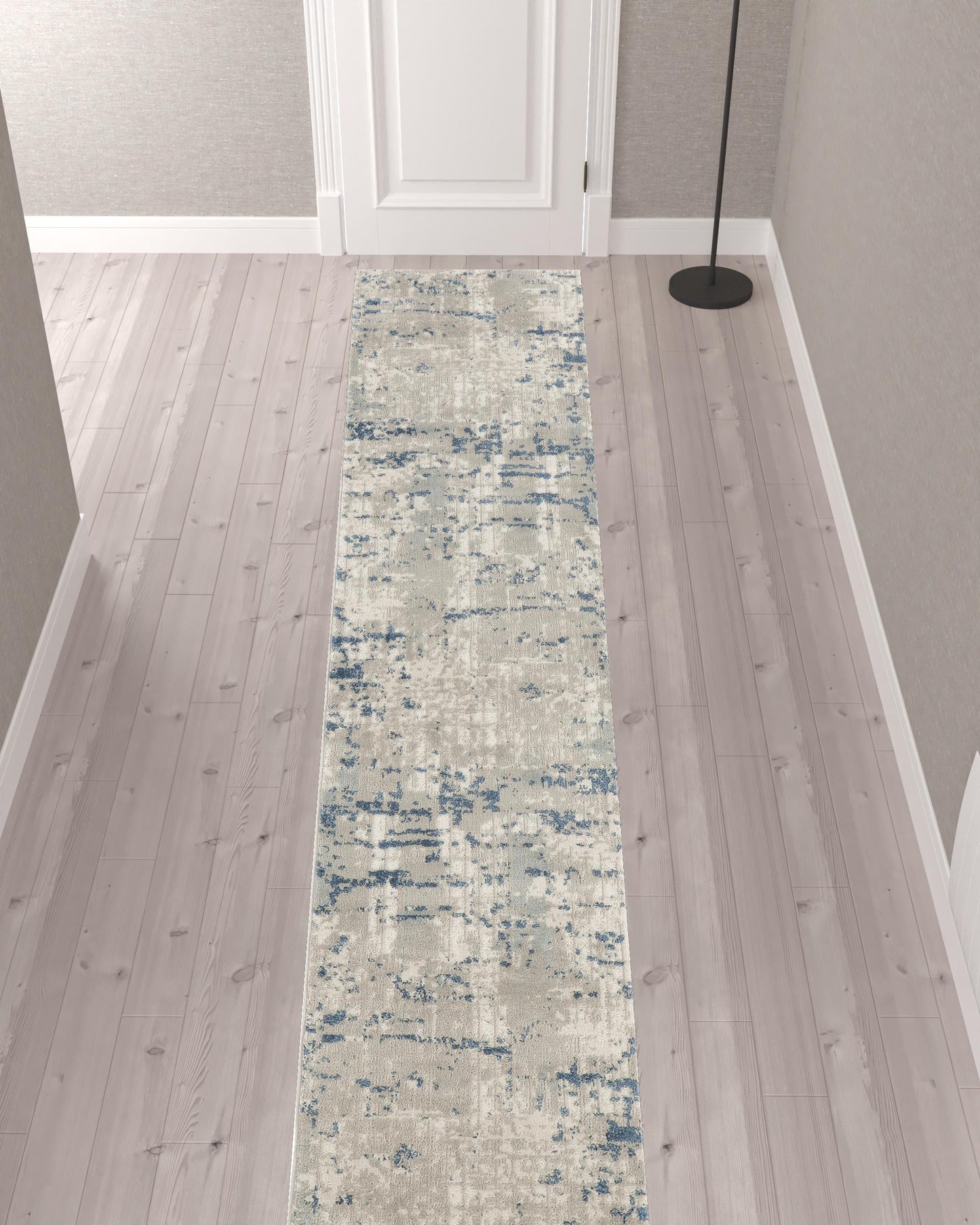 12' Blue and Gray Abstract Power Loom Runner Rug