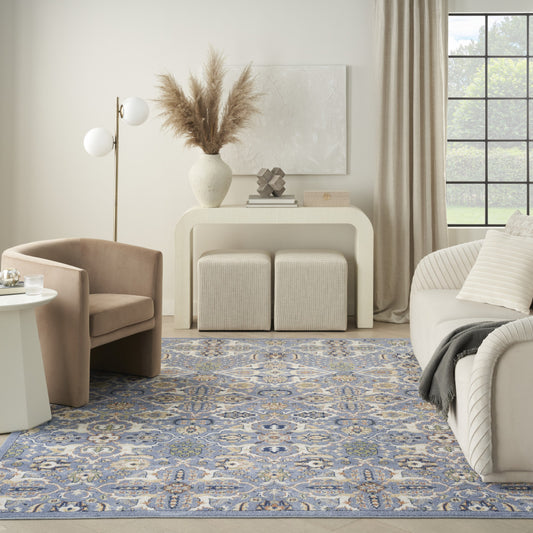 9' x 12' Green and Ivory Floral Power Loom Area Rug