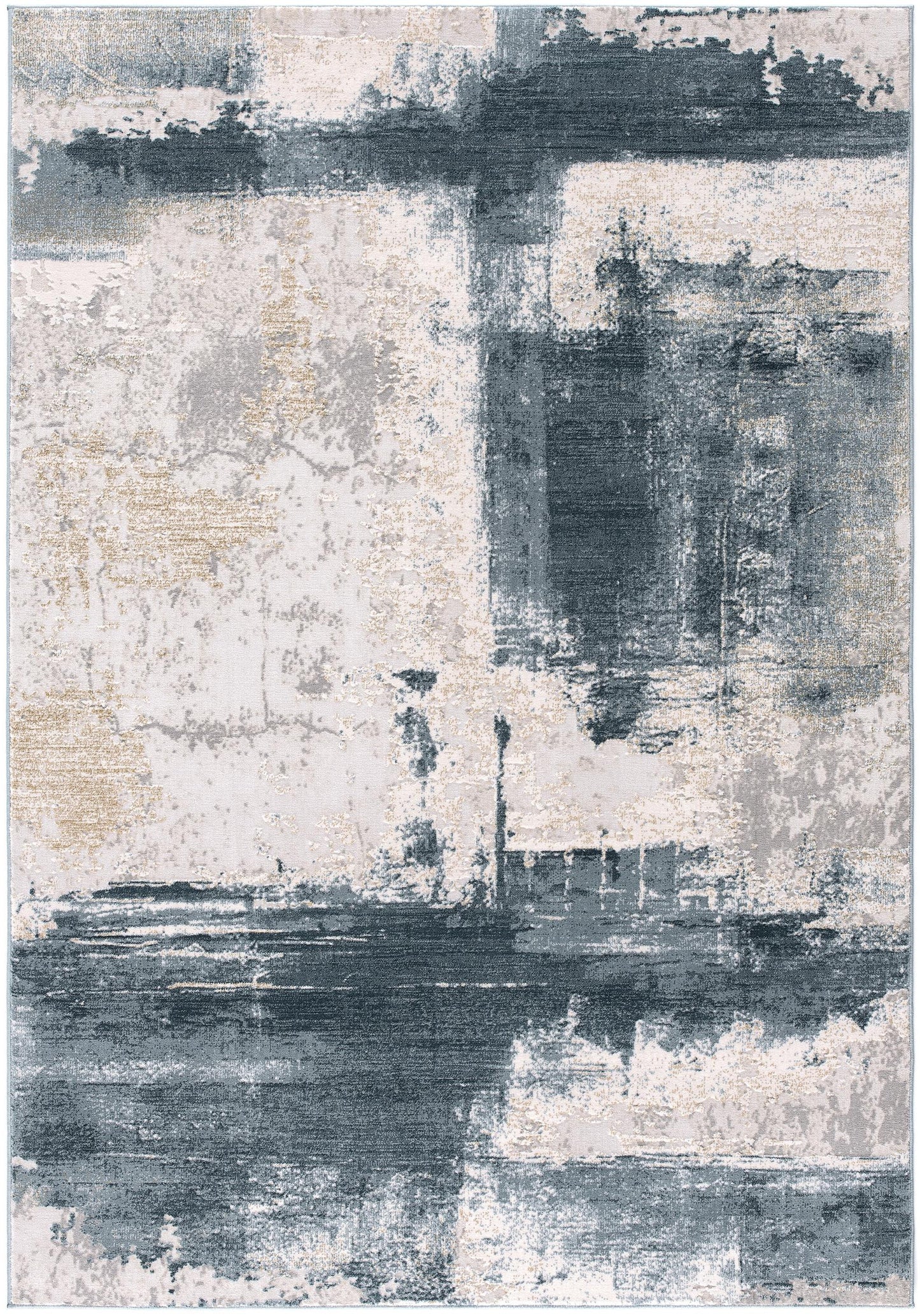 4' X 6' Blue And Beige Abstract Washable Non Skid Area Rug