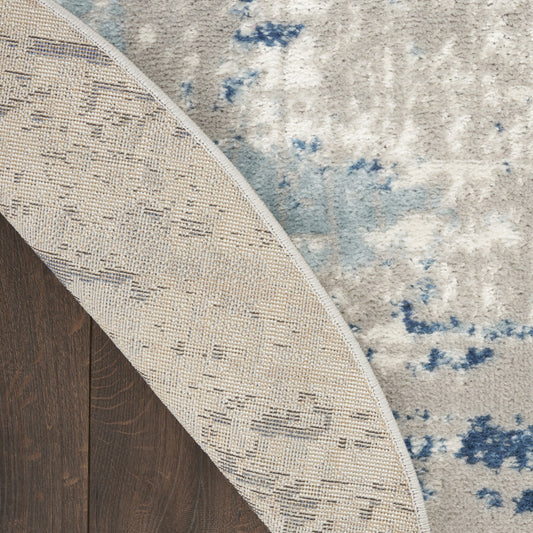 5' Blue and Gray Round Abstract Power Loom Area Rug