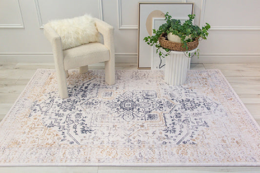 5' x 8' Gray and Gold Oriental Area Rug