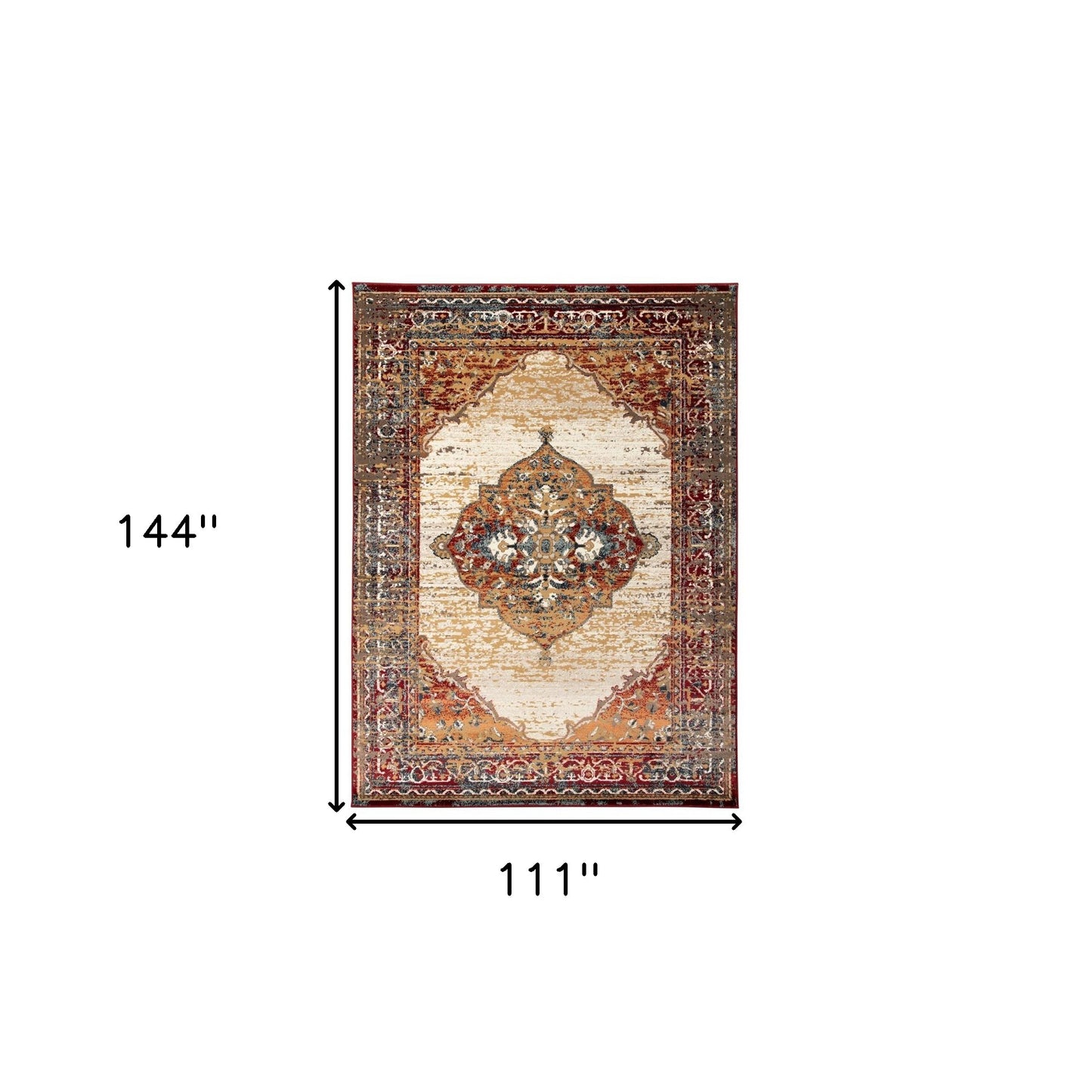 9' x 12' Red Medallion Power Loom Area Rug