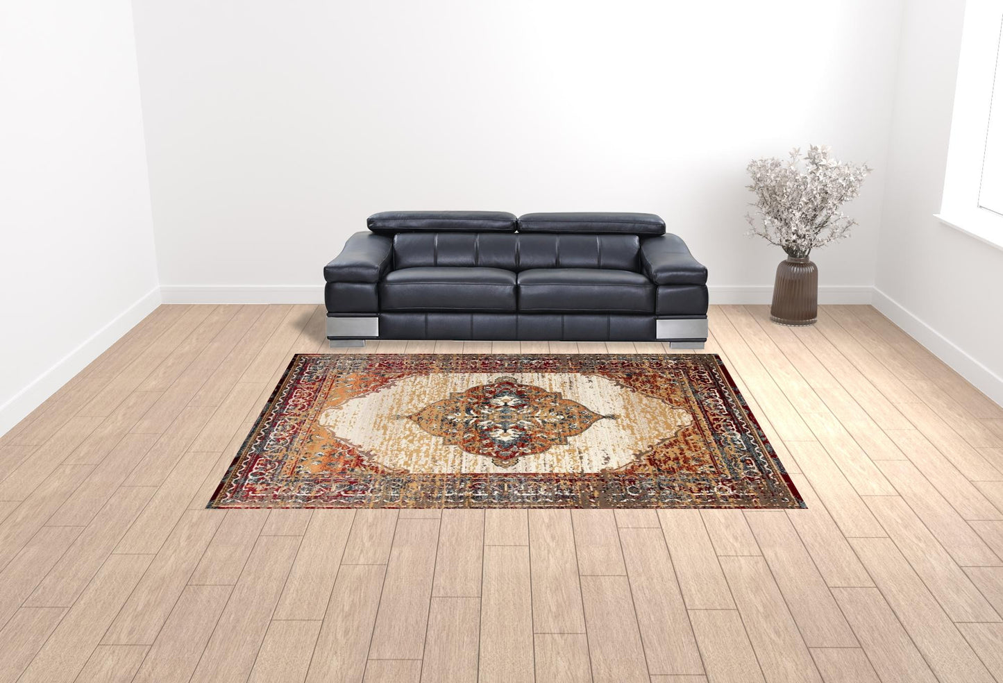 9' x 12' Red Medallion Power Loom Area Rug
