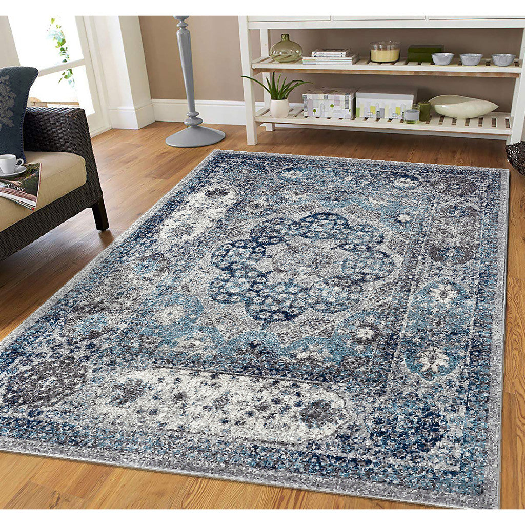 9' x 12' Gray Medallion Power Loom Area Rug