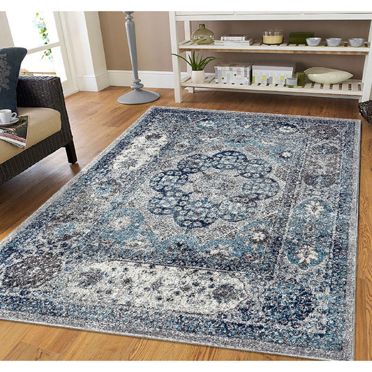 9' x 12' Gray Medallion Power Loom Area Rug