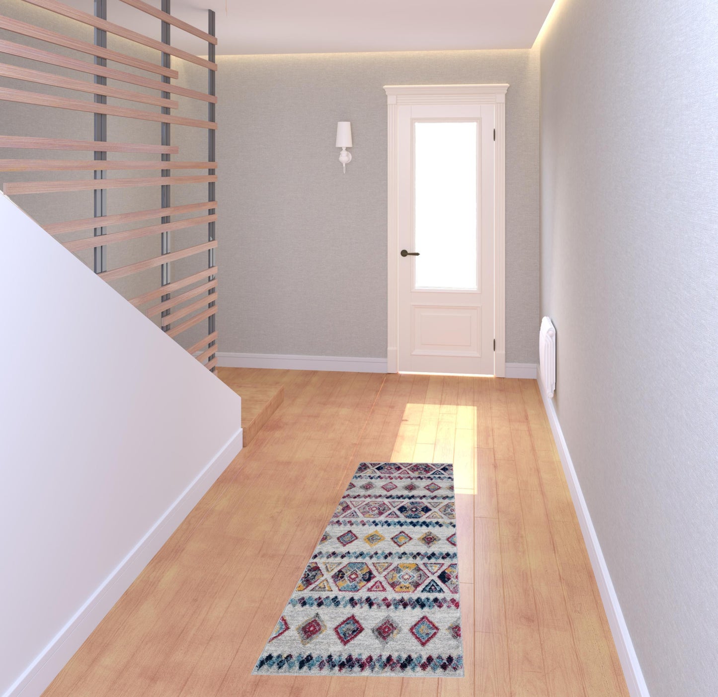 2' X 6' Ivory Geometric Power Loom Runner Rug