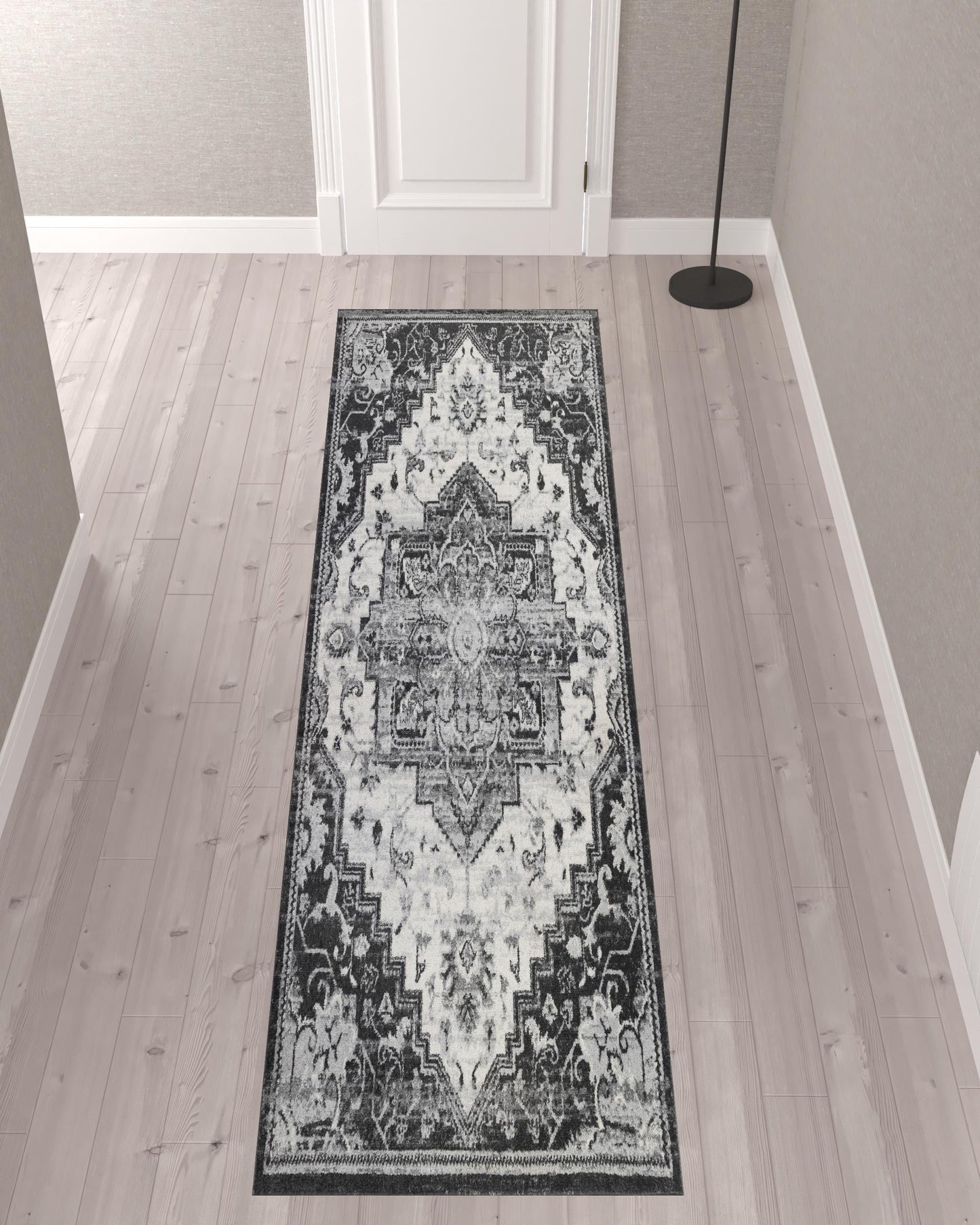 10' Ivory Medallion Power Loom Runner Rug