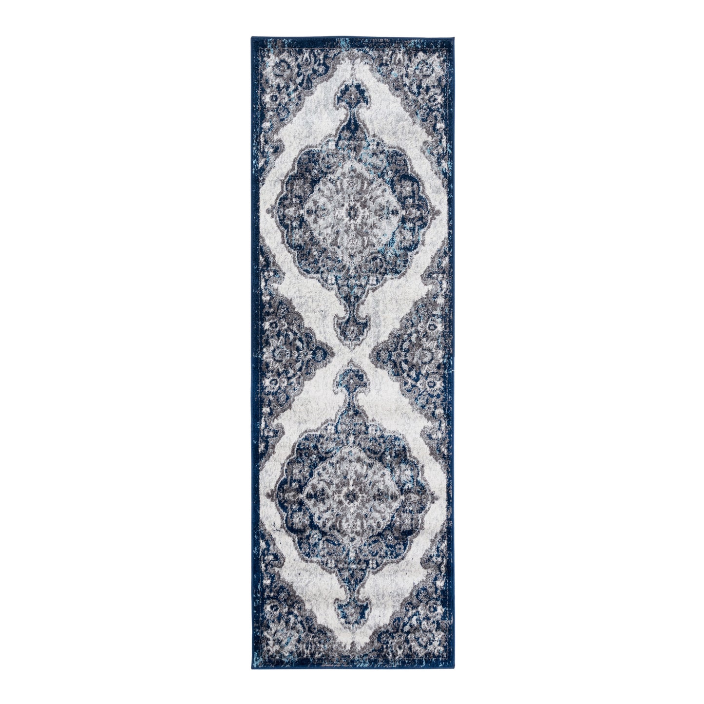 2' X 6' Blue and Gray Medallion Power Loom Runner Rug