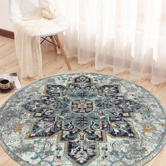 7' Gray Round Medallion Power Loom Area Rug