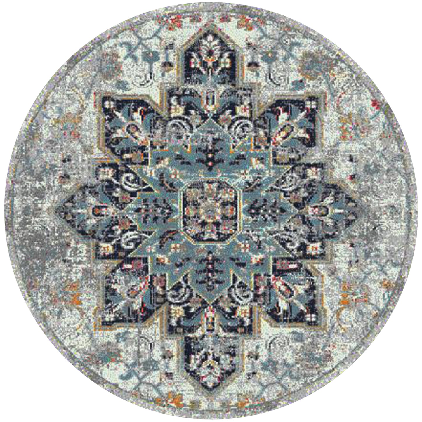 7' Gray Round Medallion Power Loom Area Rug