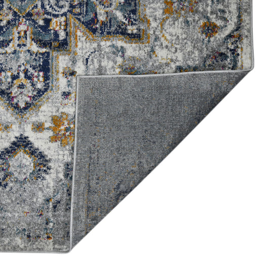 7' Gray Round Medallion Power Loom Area Rug