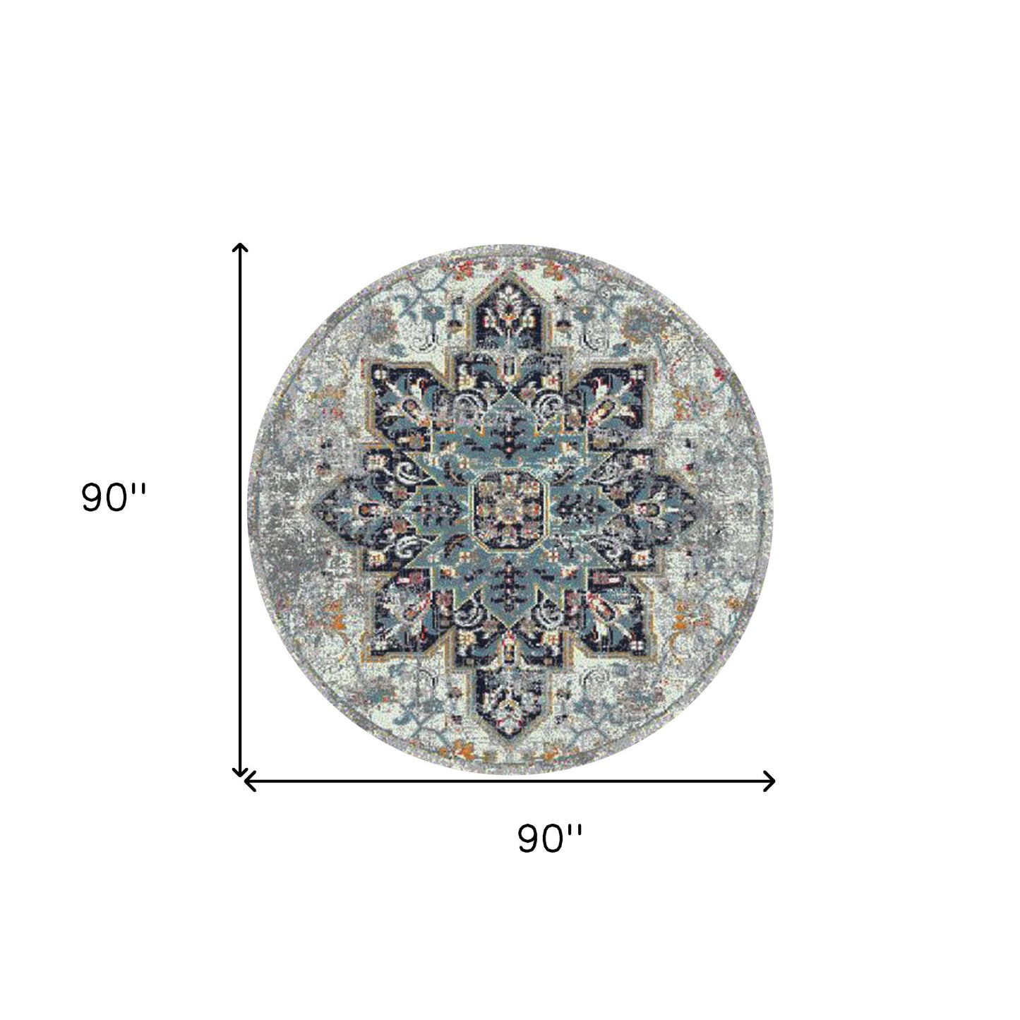 7' Gray Round Medallion Power Loom Area Rug