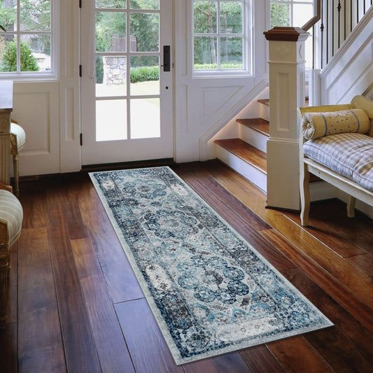 10' Gray Medallion Power Loom Runner Rug