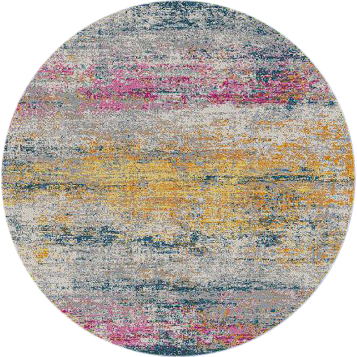 7' Pink and Orange Round Abstract Power Loom Area Rug
