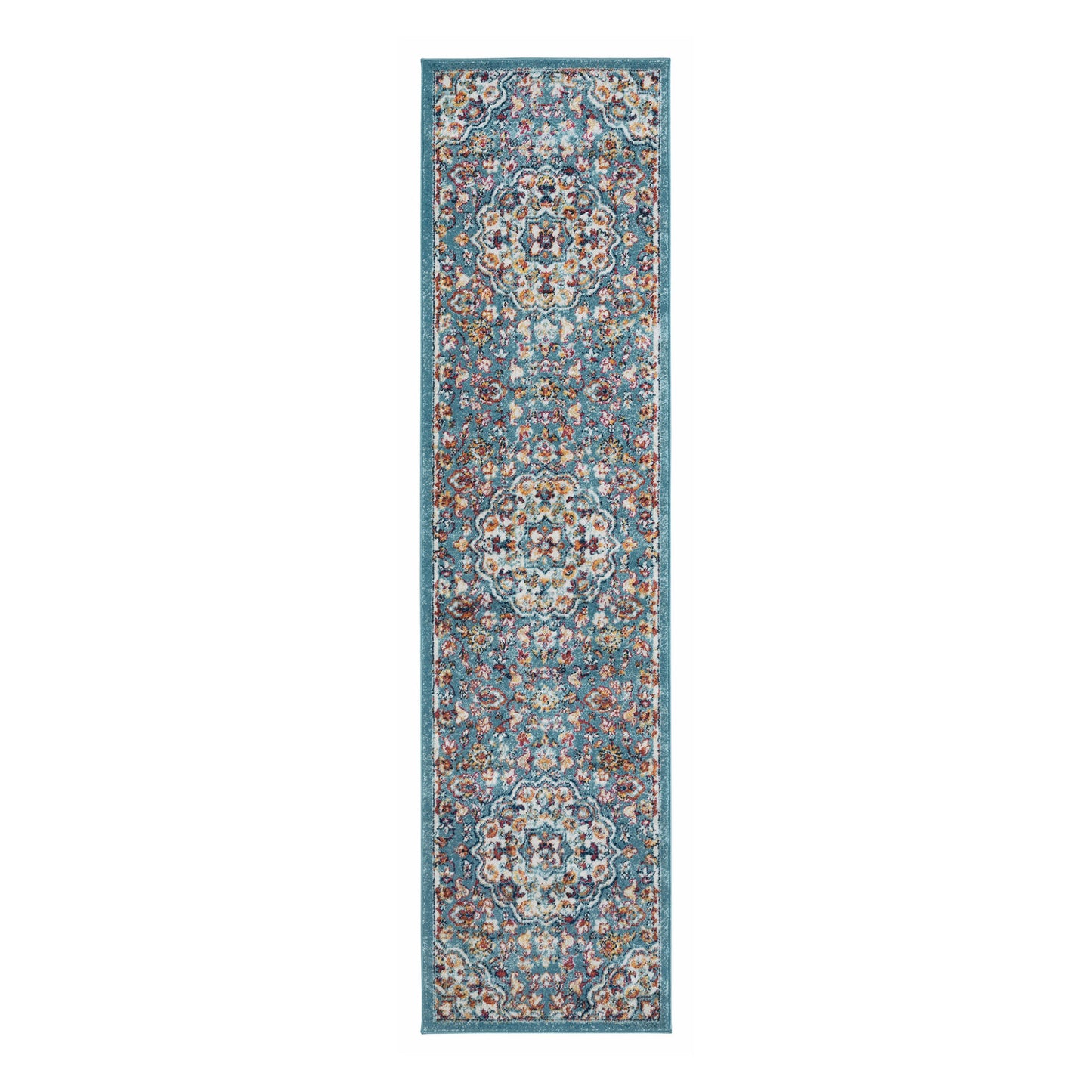 10' Blue Medallion Power Loom Runner Rug