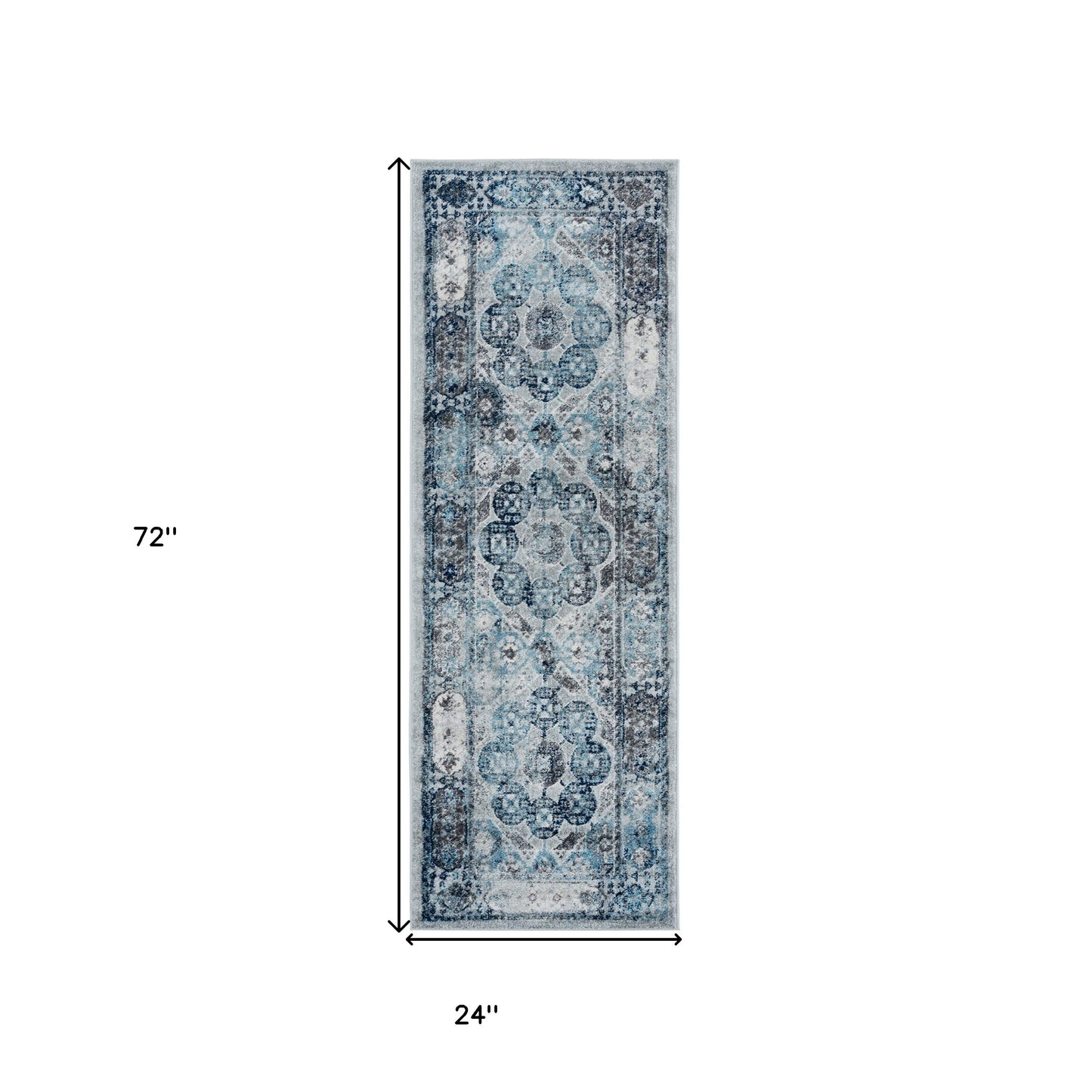 2' X 6' Gray and Blue Medallion Power Loom Runner Rug