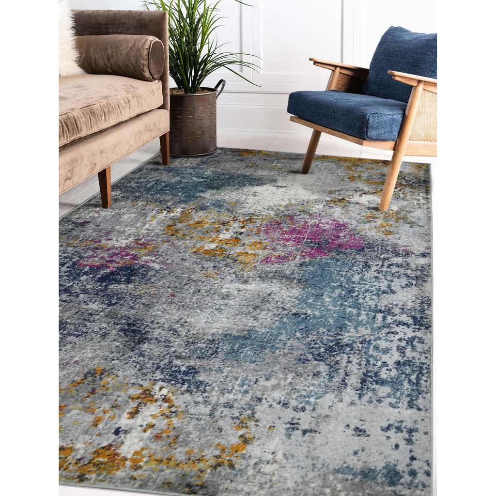 8' x 11' Blue and Pink Abstract Power Loom Area Rug
