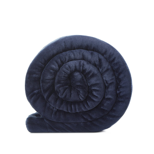 Navy Blue Knitted PolYester Solid Color Plush Queen Blanket