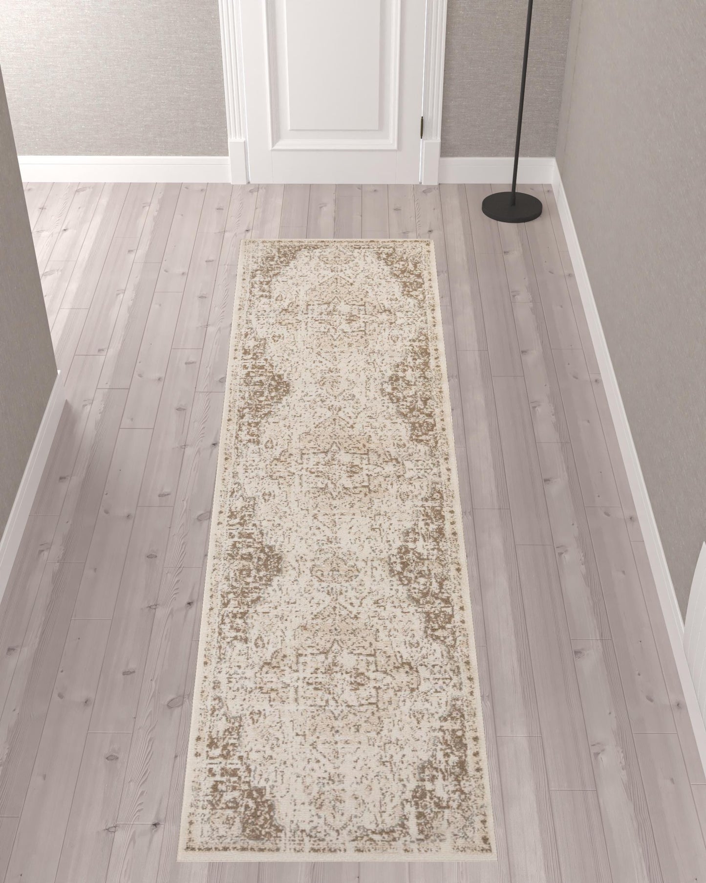 10' Cream Medallion Power Loom Runner Rug