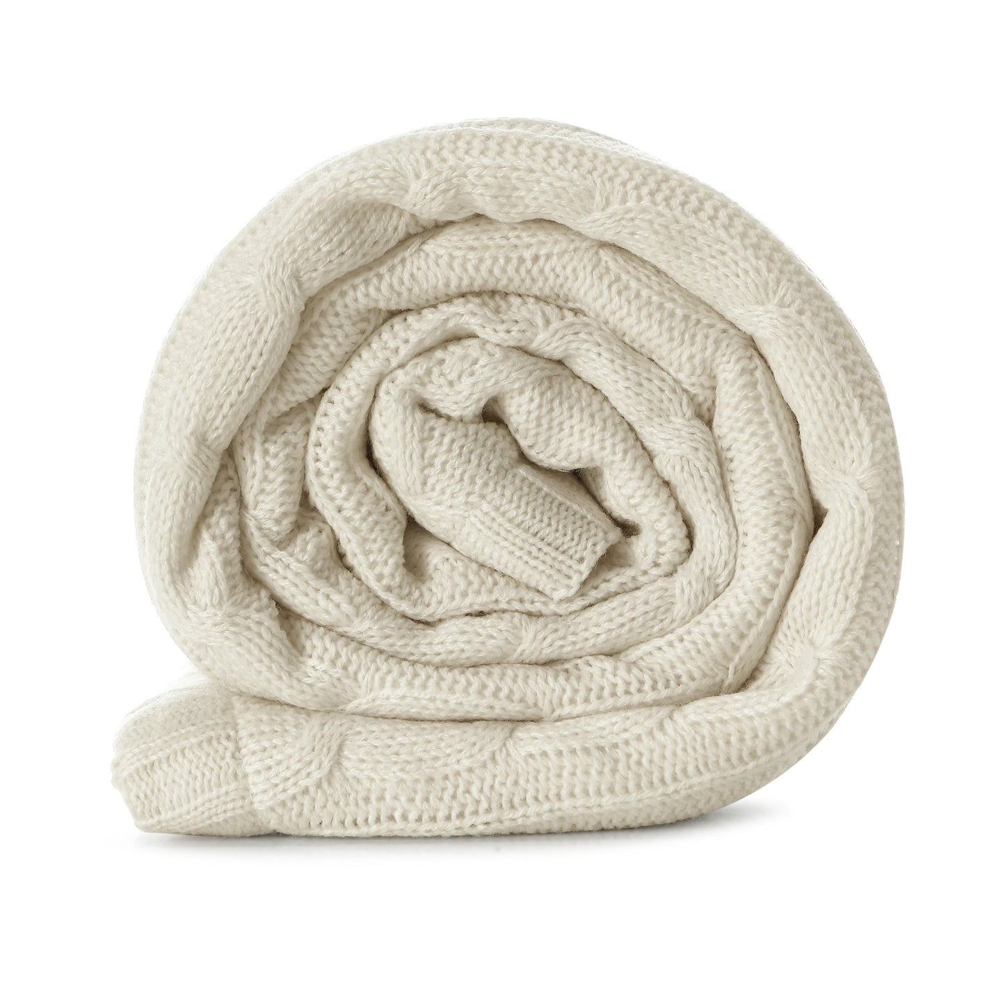 Cream Knitted Acrylic Solid Color Throw Blanket