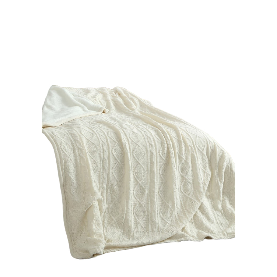 Cream Knitted Acrylic Solid Color Throw Blanket