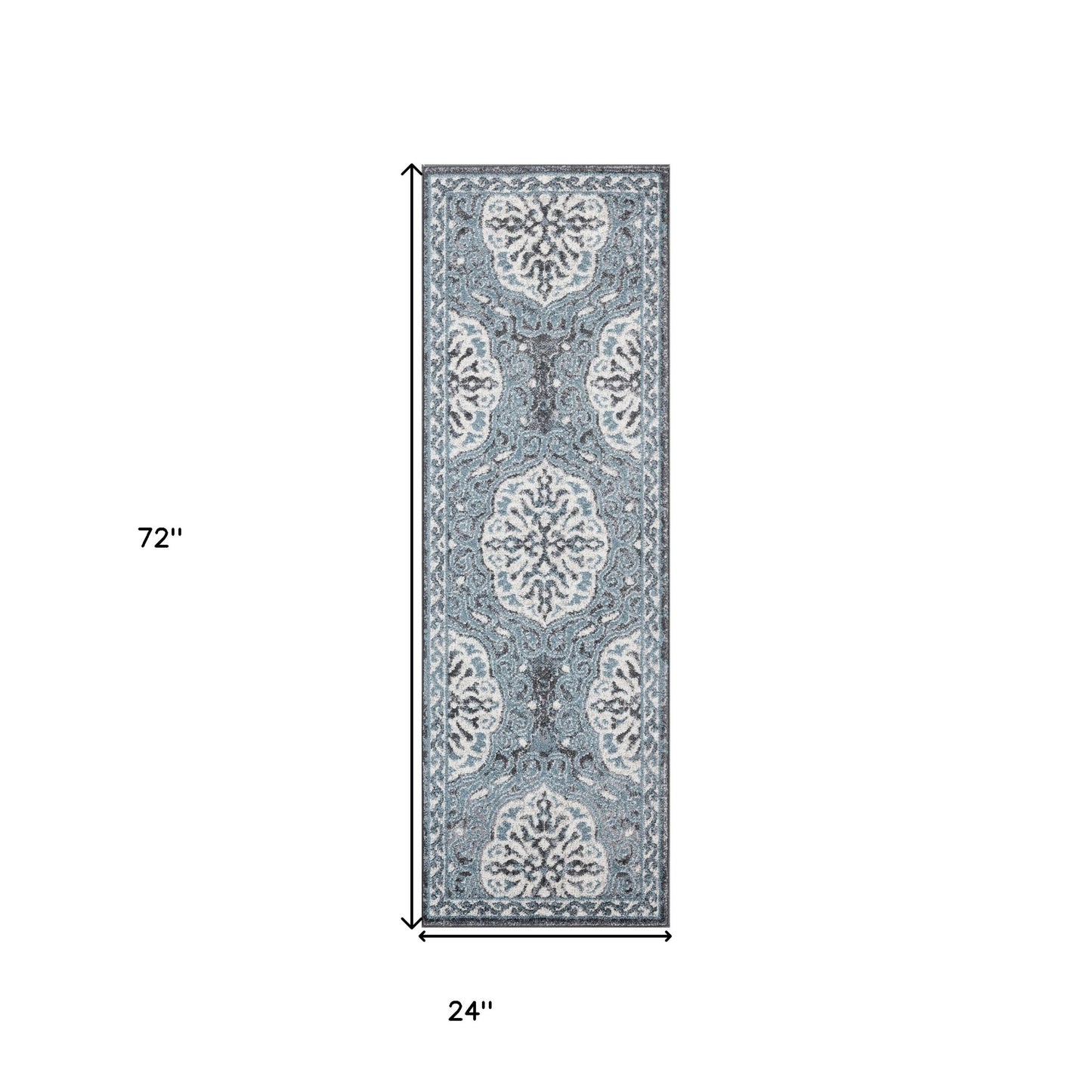 2' X 6' Gray and Blue Medallion Power Loom Runner Rug