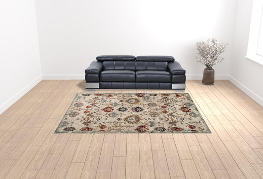 9' x 12' Beige Oriental Power Loom Area Rug