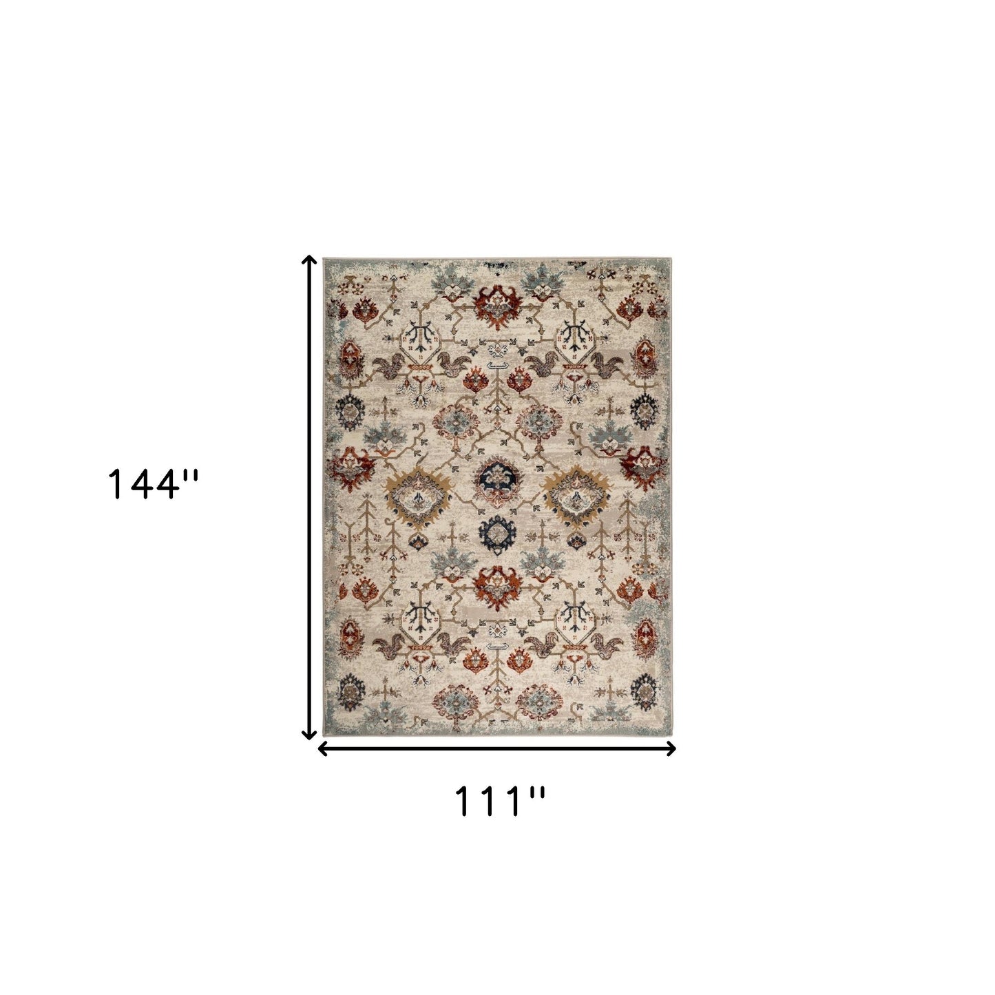 9' x 12' Beige Oriental Power Loom Area Rug