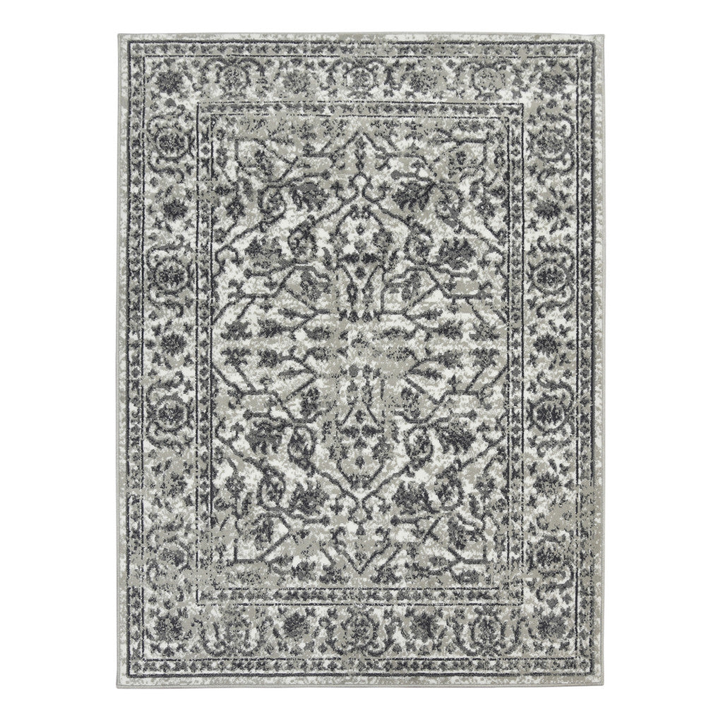 10' Gray Floral Power Loom Runner Rug