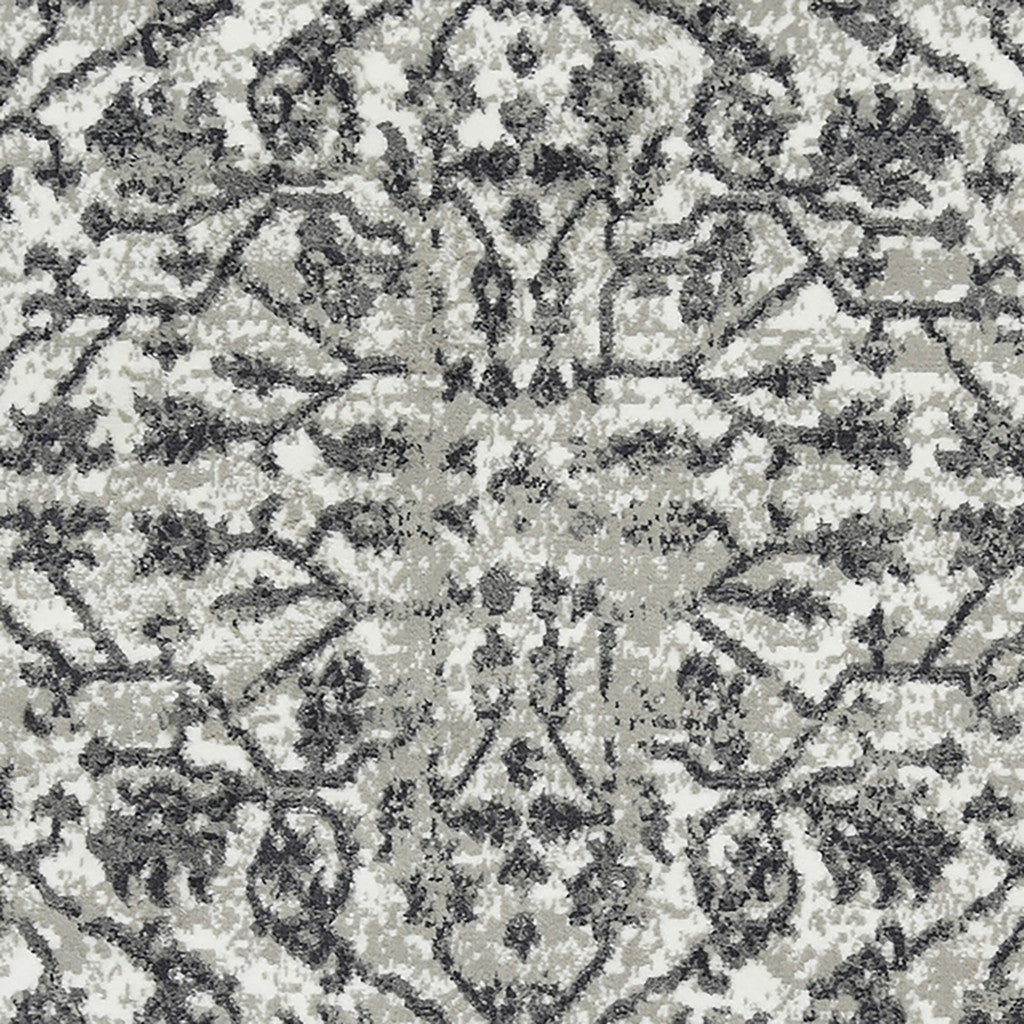 10' Gray Floral Power Loom Runner Rug