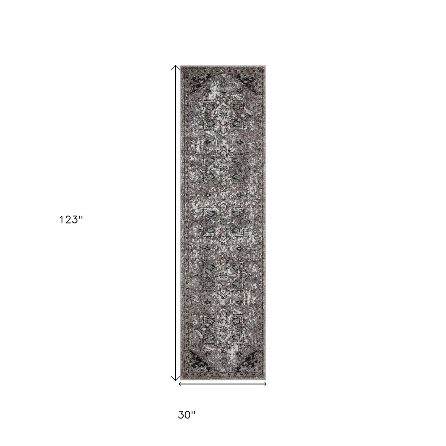 10' Gray Medallion Power Loom Runner Rug