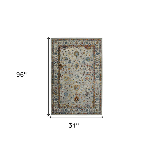 8' Orange and Ivory Floral Power Loom Runner Rug