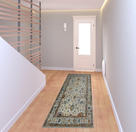8' Orange and Ivory Floral Power Loom Runner Rug