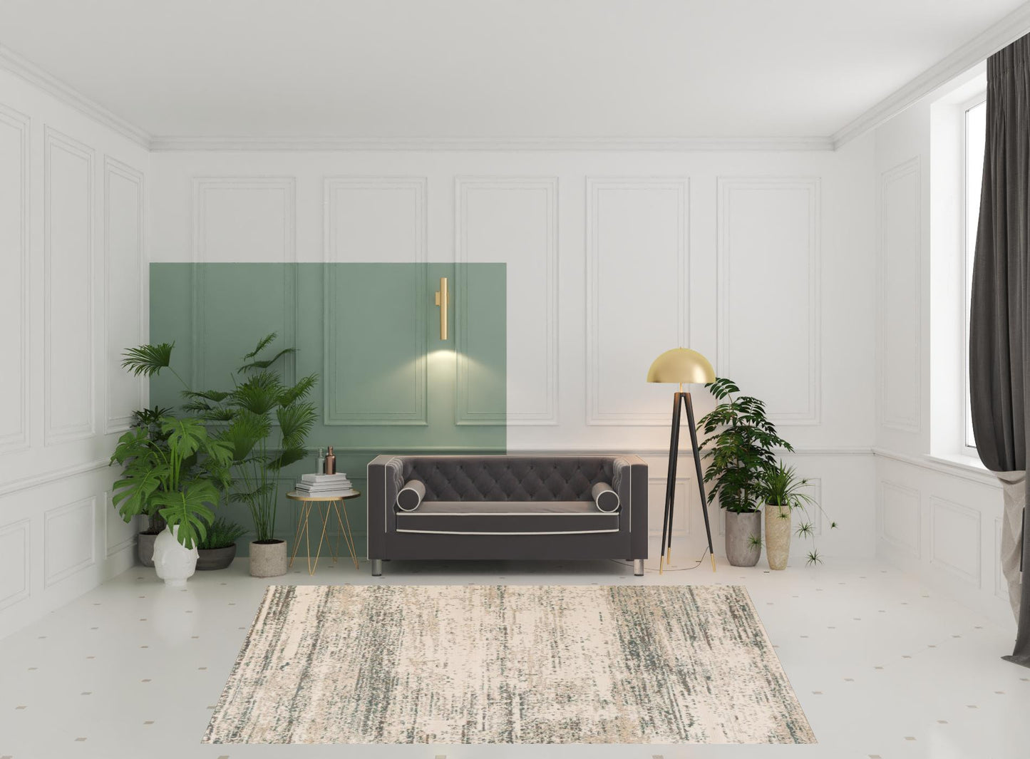 8' x 10' Ivory Striped Power Loom Area Rug