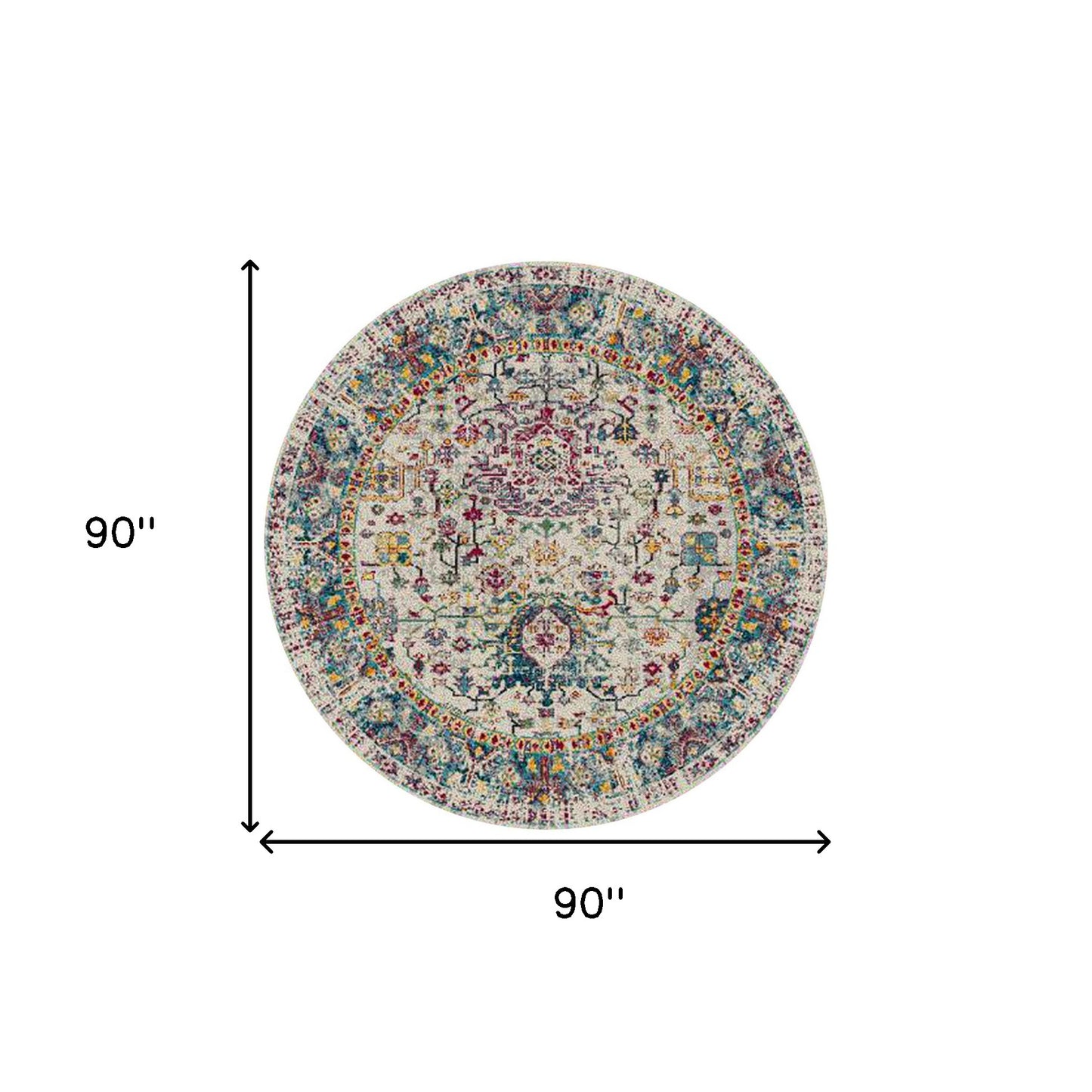 7' Gray Round Floral Power Loom Area Rug