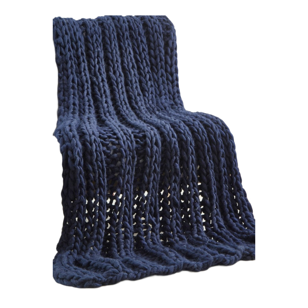 Navy Blue Knitted Polyester Solid Color Throw Blanket