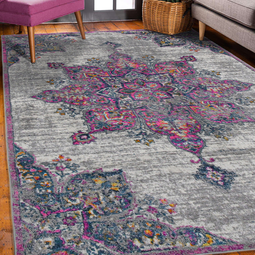 8' x 11' Pink Medallion Power Loom Area Rug