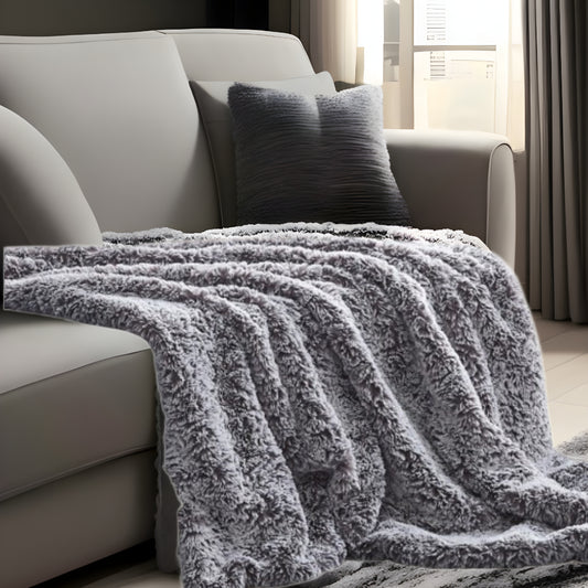 Gray Knitted PolYester Solid Color Plush Throw Blanket